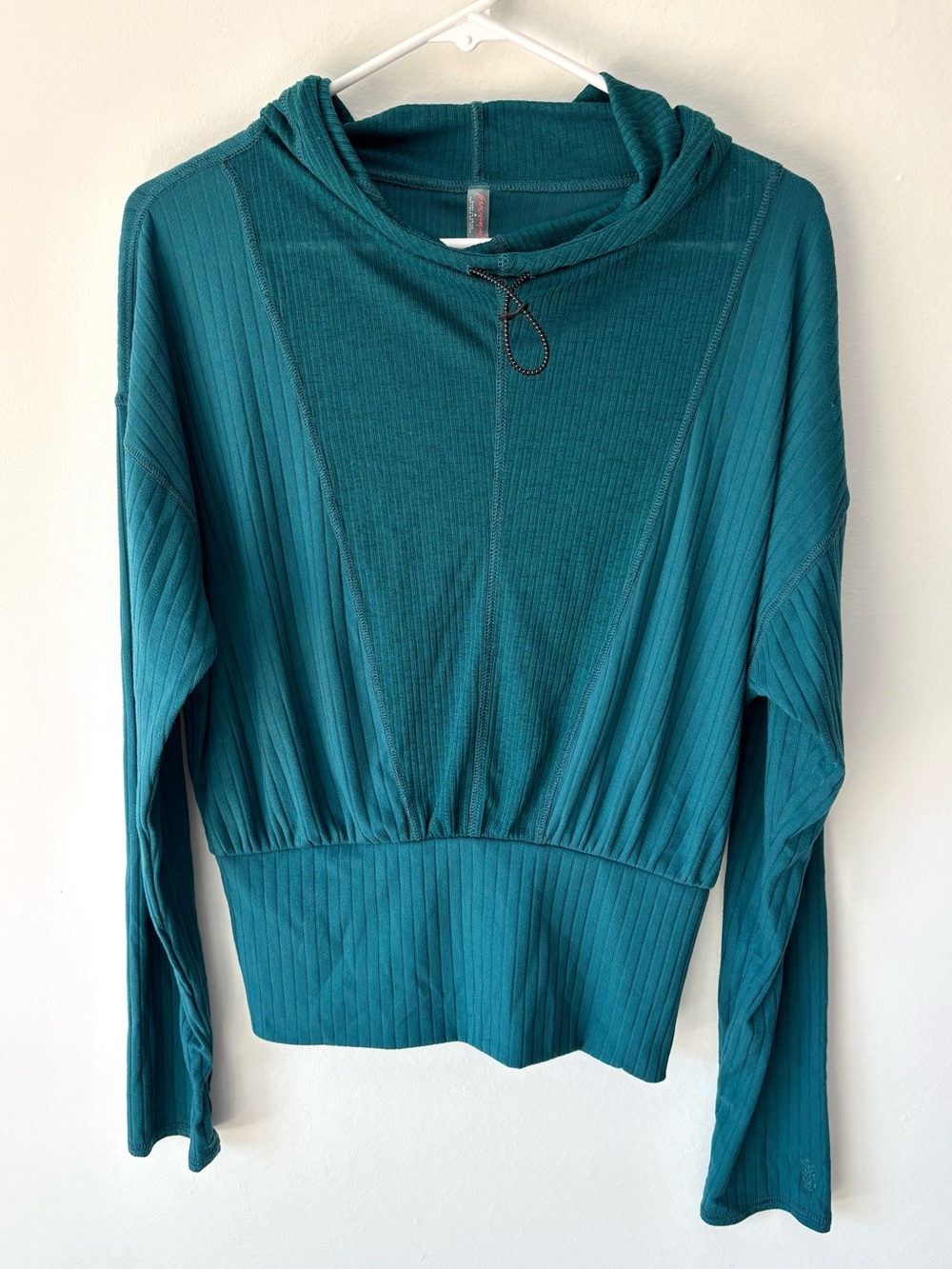 Free People Movement Teal Ribbed Long Sleeve Lightweight Hoodie Fitted Waist